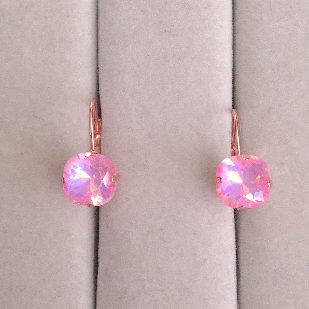 Pink Opal Aurora Borealis + Rose Gold Crystal Drop Earrings